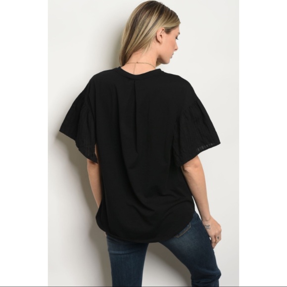 Black Eyelet Ruffle Sleeve Tee - Picture 3 of 8